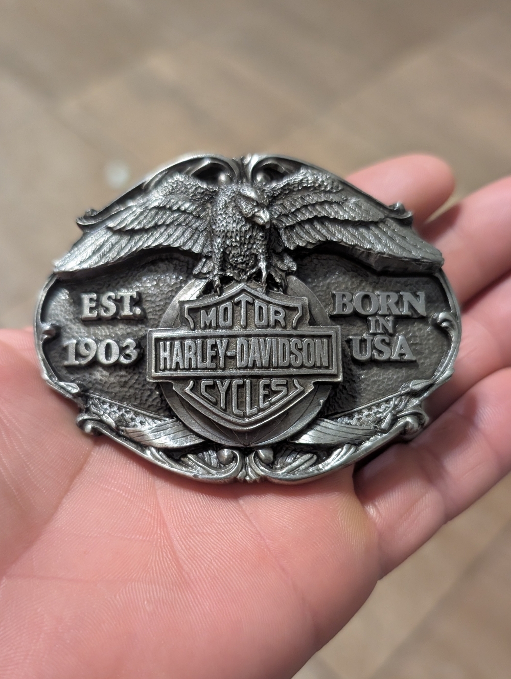 Harley Davidson Pewter Belt Buckle EST 1903 born in USA Vintage